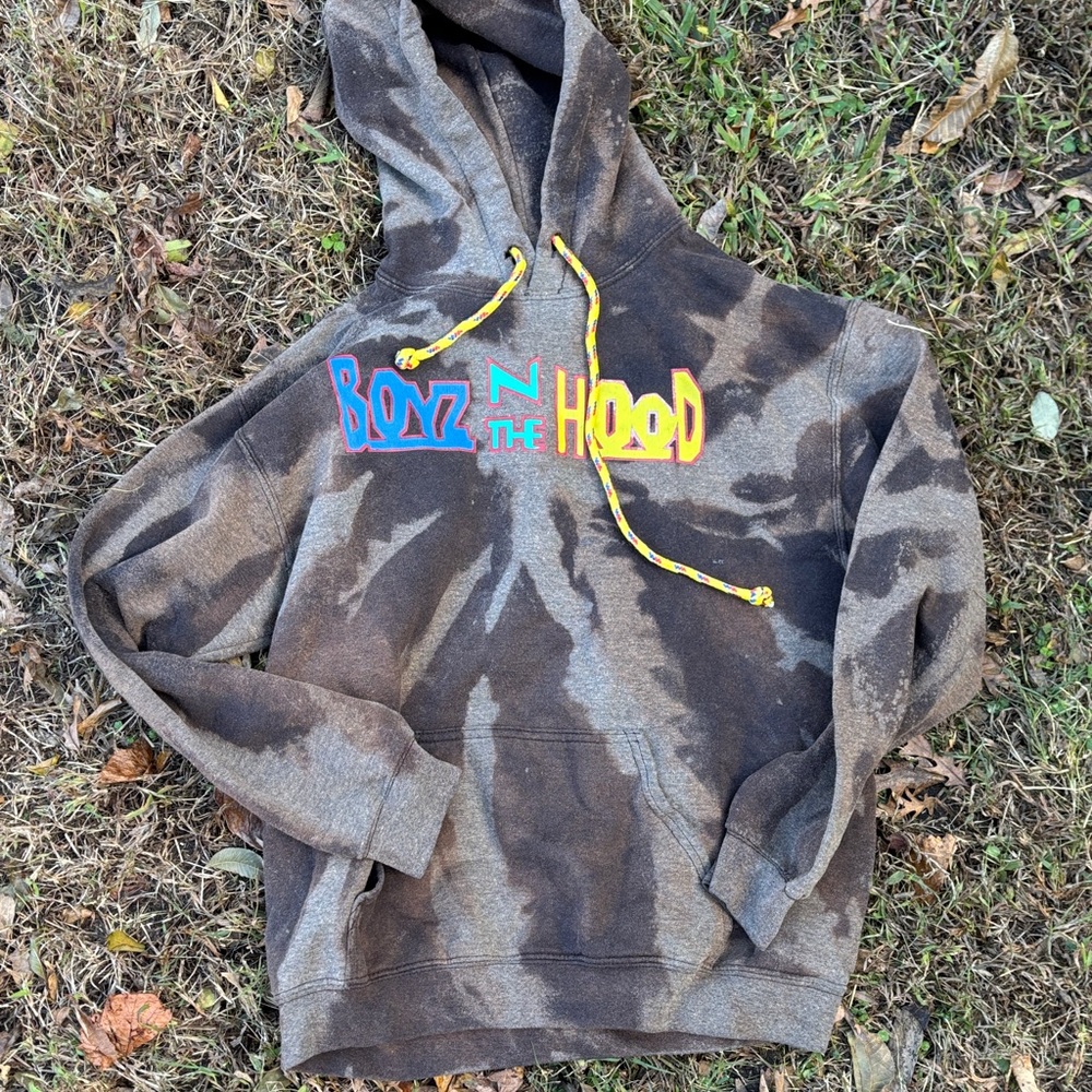 Brown Tie-Dye Hoodie with Colorful Graphic